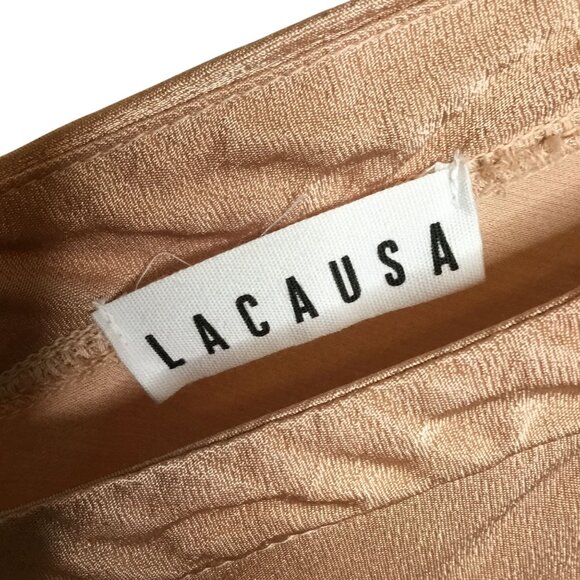 LACAUSA Santi Jumpsuit Pink Rose Satin Wide Leg Sleeveless V Neck Langenlook M - Picture 4 of 8